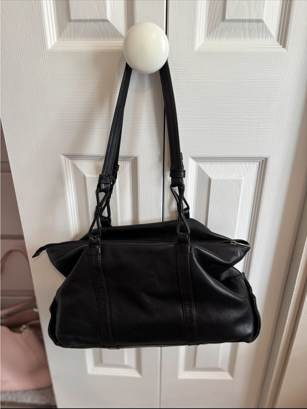 Classic Black Leather Shoulder Bag with Double Straps